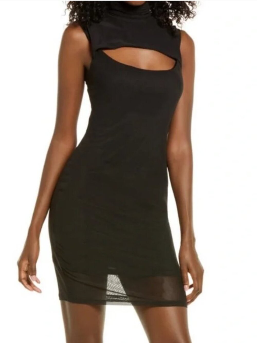 AFRM Black Mock Neck Sleeveless Mesh Cutout Dress